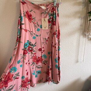 Chic Floral A-Line Skirt in Pink and Teal